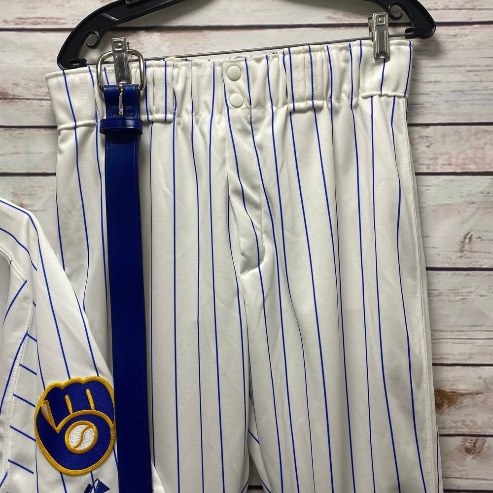 Milwaukee Brewers MLB Authentic Collection Jersey Uniform Majestic Pinstripe - Picture 4 of 11